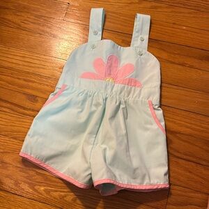 Kids Bibbed Shorts  - Light Aqua and Pink